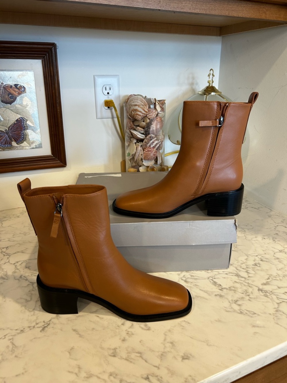NWT Everlane The City‎ Boot Light Saddle Brown Heeled Ankle Bootie Size 6.5